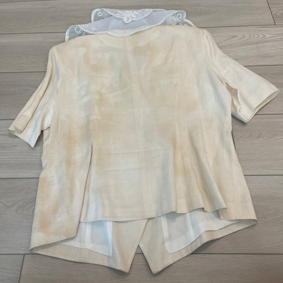 VTG Anne French Cream Ramie Embellished Collar Short Sleeve Blazer Jacket - Picture 2 of 8